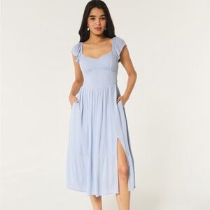 Hollister LACE-UP BACK MIDI DRESS Dusty Blue